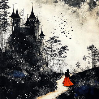 Woodland Cinemanga style, Midjourney V6.1: retro fairy-tale illustration