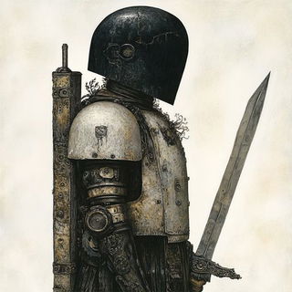 Contour Torsion style, Midjourney V6.1: concept art character design of retropunk steam knight