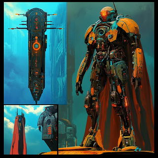 Architexture style, Midjourney V6.1: concept art character design of retropunk steam knight