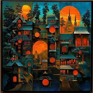 Architexture style, Midjourney V6.1: traditional folk art