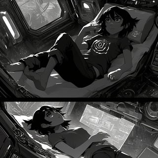 Architexture style, Midjourney V6.1: black-and-white manga comic strip