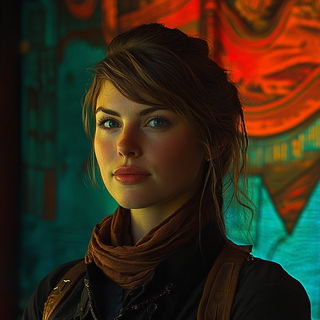 Architexture style, Midjourney V6.1: photographic portrait of female protagonist