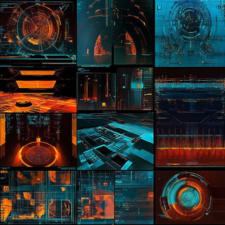 Architexture style, Midjourney V6.1: technical infrastructure blueprint schematics