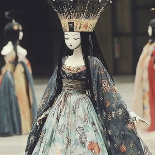 Chromacubist Folkcut style, Midjourney V6.1: haute-couture fashion outfit