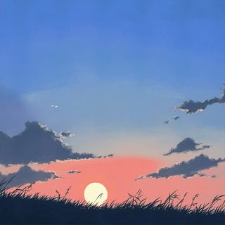 Chromacubist Folkcut style, Midjourney V6.1: realistic landscape photograph of quiet dawn