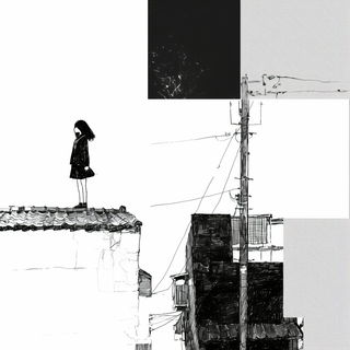 Lavender Toner Works style, Midjourney V6.1: black-and-white manga comic strip