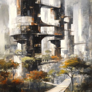Softscour style, Midjourney V6.1: megacity with futuristic bioarchitecture