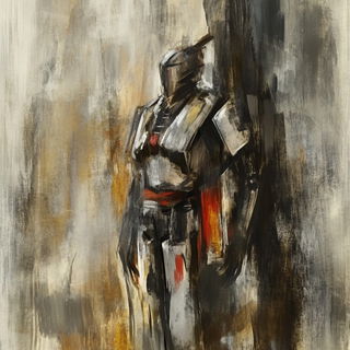 Softscour style, Midjourney V6.1: concept art character design of retropunk steam knight