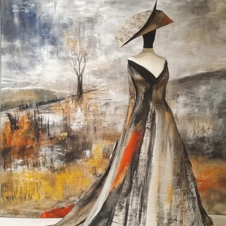 Softscour style, Midjourney V6.1: haute-couture fashion outfit