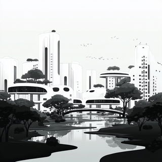 Chroma Curl Lithography style, Midjourney V6.1: megacity with futuristic bioarchitecture