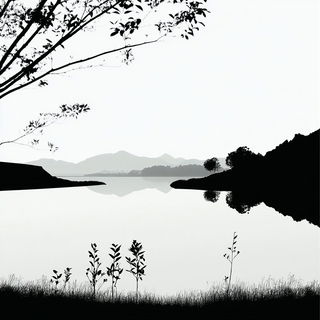 Chroma Curl Lithography style, Midjourney V6.1: realistic landscape photograph of quiet dawn