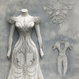 Cosmic Reliefcraft style, Midjourney V6.1: haute-couture fashion outfit