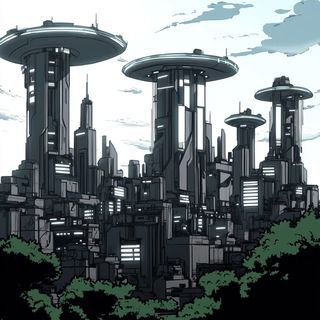 Monolithomontage style, Midjourney V6.1: megacity with futuristic bioarchitecture