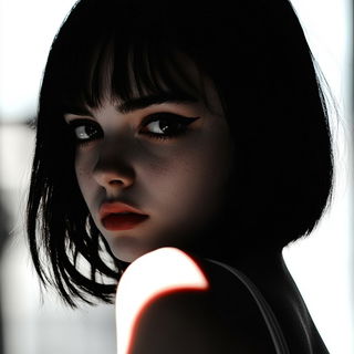 Monolithomontage style, Midjourney V6.1: photographic portrait of female protagonist