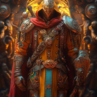 Solariscope style, Midjourney V6.1: concept art character design of retropunk steam knight