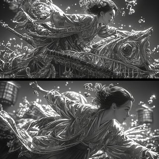 Solariscope style, Midjourney V6.1: black-and-white manga comic strip