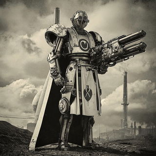 Cloudcandelabra style, Midjourney V6.1: concept art character design of retropunk steam knight