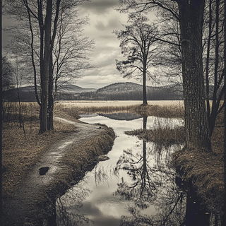 Cloudcandelabra style, Midjourney V6.1: realistic landscape photograph of quiet dawn