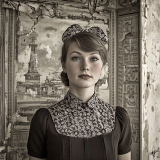 Cloudcandelabra style, Midjourney V6.1: photographic portrait of female protagonist