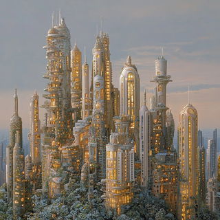 Peakimpression style, Midjourney V6.1: megacity with futuristic bioarchitecture