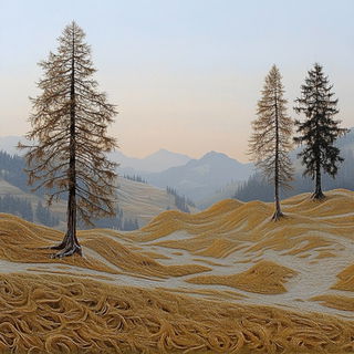 Peakimpression style, Midjourney V6.1: realistic landscape photograph of quiet dawn