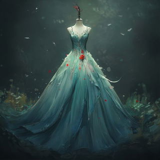 Fossilmargin style, Midjourney V6.1: haute-couture fashion outfit