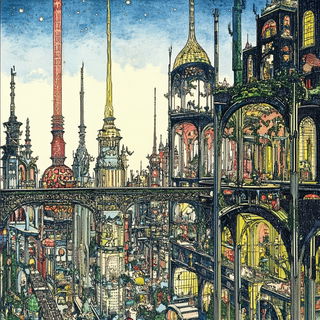 Ornamental Rodplay style, Midjourney V6.1: megacity with futuristic bioarchitecture