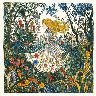Ornamental Rodplay style, Midjourney V6.1: retro fairy-tale illustration