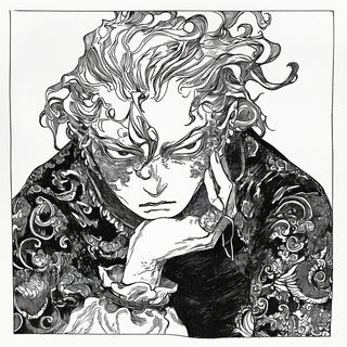 Ornamental Rodplay style, Midjourney V6.1: black-and-white manga comic strip
