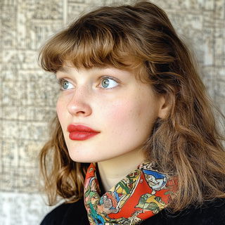 Ornamental Rodplay style, Midjourney V6.1: photographic portrait of female protagonist