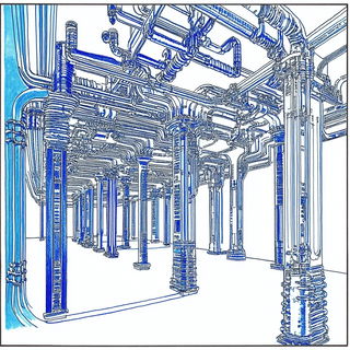 Ornamental Rodplay style, Midjourney V6.1: technical infrastructure blueprint schematics