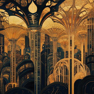 Marbled Headlight District style, Midjourney V6.1: megacity with futuristic bioarchitecture