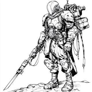 Monastarchitecture style, Midjourney V6.1: concept art character design of retropunk steam knight