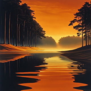 Seriglow style, Midjourney V6.1: realistic landscape photograph of quiet dawn