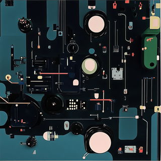Playfield Collage Surreal style, Midjourney V6.1: technical infrastructure blueprint schematics