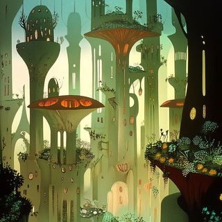 Hatchcoast style, Midjourney V6.1: megacity with futuristic bioarchitecture