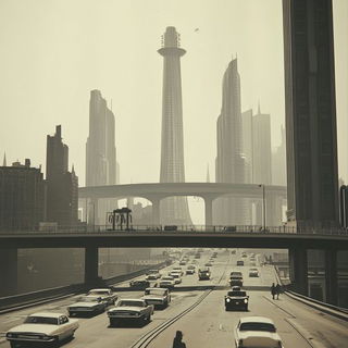Contourbrique style, Midjourney V6.1: megacity with futuristic bioarchitecture