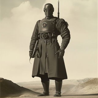 Contourbrique style, Midjourney V6.1: concept art character design of retropunk steam knight