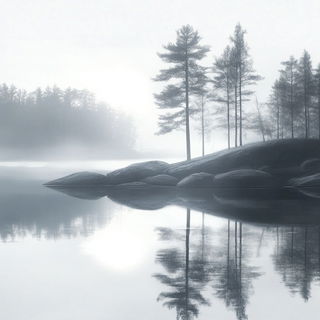 Maskscale style, Midjourney V6.1: realistic landscape photograph of quiet dawn