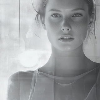 Maskscale style, Midjourney V6.1: photographic portrait of female protagonist