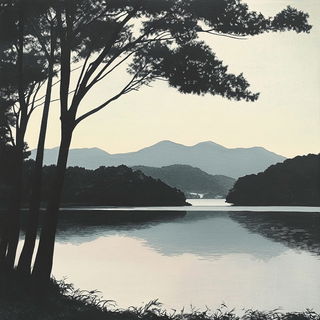 Cumulopera style, Midjourney V6.1: realistic landscape photograph of quiet dawn
