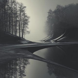 Sunstripe Geomorphics style, Midjourney V6.1: realistic landscape photograph of quiet dawn