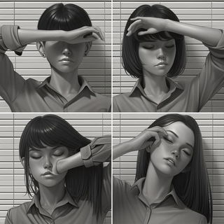 Turquoise Heat Index style, Midjourney V6.1: black-and-white manga comic strip