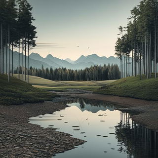 Turquoise Heat Index style, Midjourney V6.1: realistic landscape photograph of quiet dawn