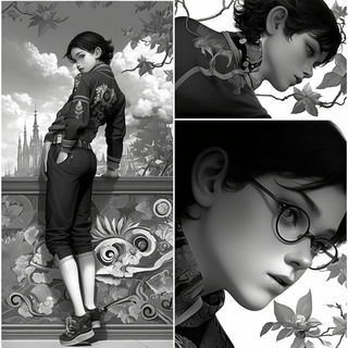 Engraventure style, Midjourney V6.1: black-and-white manga comic strip
