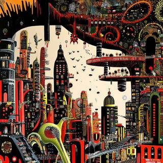 Fauvist Enamel Flux style, Midjourney V6.1: megacity with futuristic bioarchitecture