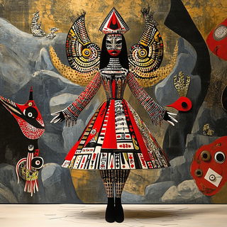 Fauvist Enamel Flux style, Midjourney V6.1: haute-couture fashion outfit