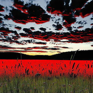 Fauvist Enamel Flux style, Midjourney V6.1: realistic landscape photograph of quiet dawn