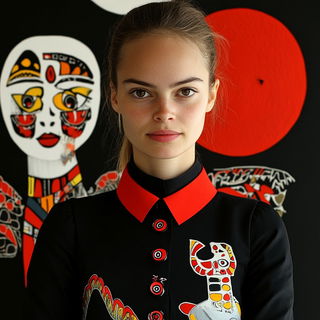Fauvist Enamel Flux style, Midjourney V6.1: photographic portrait of female protagonist