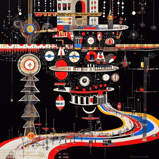 Fauvist Enamel Flux style, Midjourney V6.1: technical infrastructure blueprint schematics